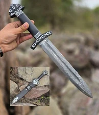 Viking Dagger Sword, 16-Inch Damascus Steel, Full Tang Double Edge Short Sword
