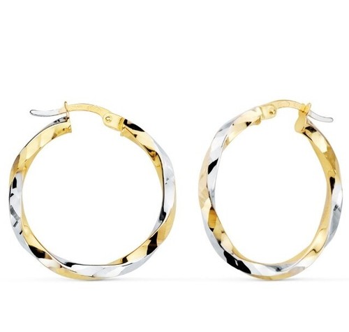 Boucles D'Oreilles En Or 18K 750 - Anneaux Avec Étoiles - Marque MR - Neuves Avec étiquettes