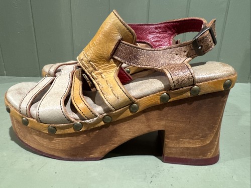 Bed Stu Dorothy Boho Platform Clog Mule Anthropologie Leather/Wood Studded 6.5 - Picture 4 of 8