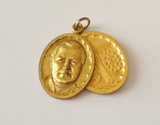 Medaglione ciondolo medaglia San Pio X vintage placca oro Papa dell'Eucaristia