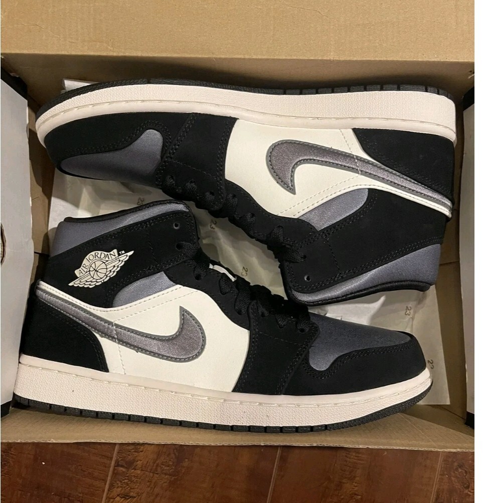 Men Jordan Mid SE Satin/Leather Smoke Grey Toes 852542-011 New In Box