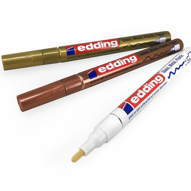 3 x Edding 751/780 Paint Marker Pens 0.8 2mm White Gold and