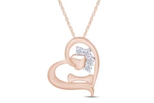 1/6ct Diamond Heart with Dog Paw & Bone Pendant 18" Necklace in 10K Rose Gold