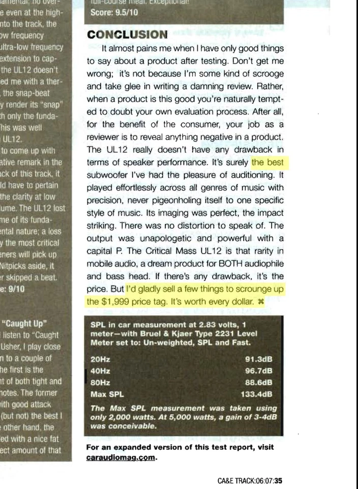 SUBWOOFER CRITICAL MASS AUDIO UL12 "EL MEJOR" 12"" Foto 3 de 4