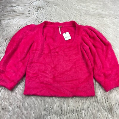 NWT Free People Women's M Pink Moonbeam Pullover Plush Knit Sweater