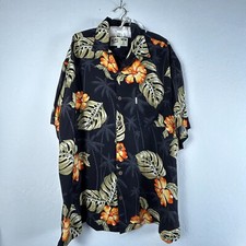 Koko Island Palm Trees Floral Hawaiian Shirt Large Black Button Up Short Sleeve