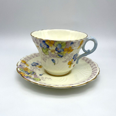 Vtg PARAGON England Floral Pansy Teacup & Saucer Pastel Wild Flower Gold Trim