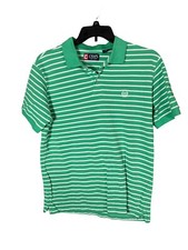 Chaps Men's Medium Green Striped Short Sleeve Cotton Polo Shirt