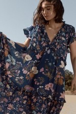 Spell & The Gypsy ~ Wild Bloom Navy Gown FREE PEOPLE XL ~ L XL 16 18 20