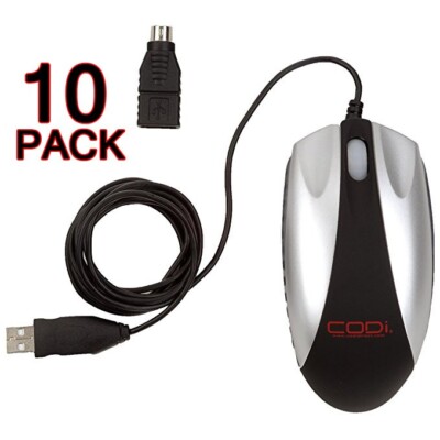 10-PACK CODI Office Home Desktop Optical Mouse Ergonomic Full Size  1300 DPI NEW