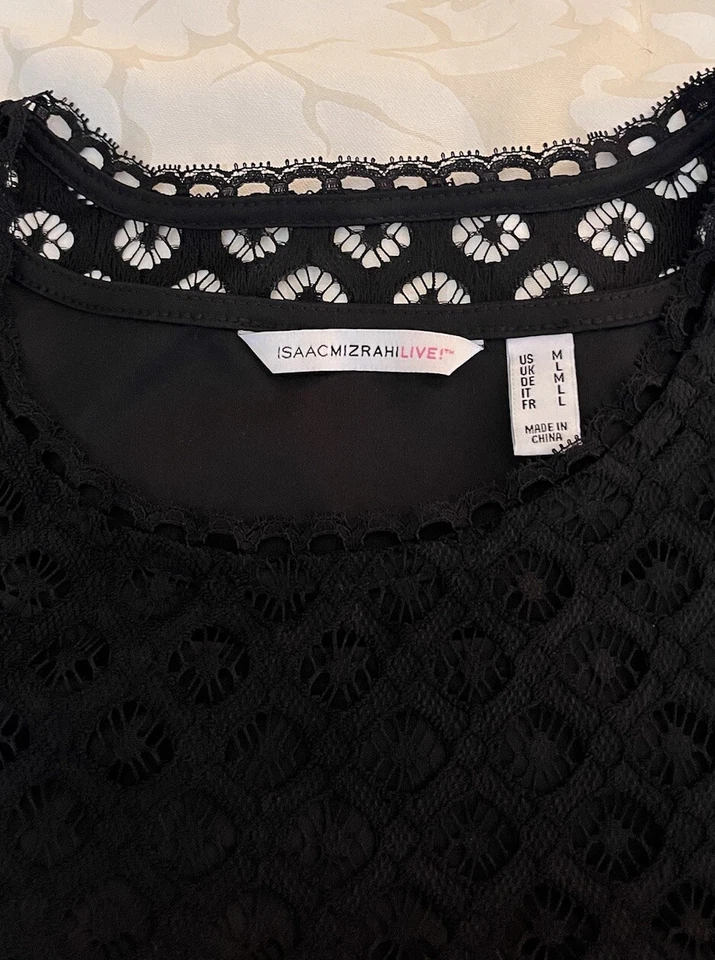 Isaac Mizrahi Live! Vestido Little Negro Forrado Encaje Superpuesto Manga Corta Mediano Foto 3 de 4