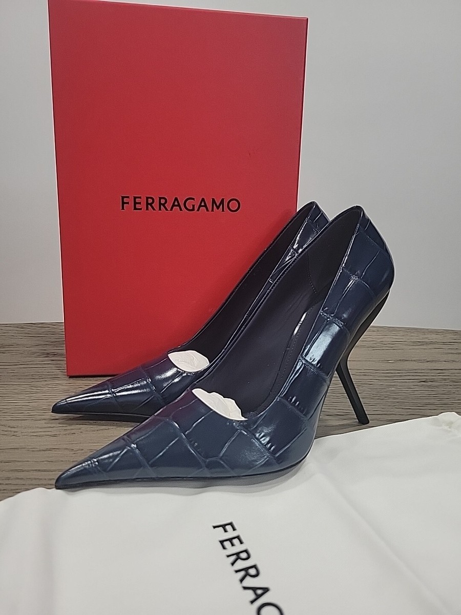 【新品未使用】Salvatore Ferragamo ターコイズ ハイヒール Salvatore Ferragamo Womens EVA X5 Blue Leather 12cm Heel Pump Shoe