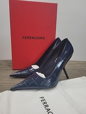 Salvatore Ferragamo Womens EVA X5 Blue Leather 12cm Heel Pump Shoe 9 C New