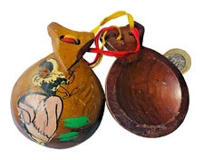 Castanets Music Instrument Wood Painted Vintage ra