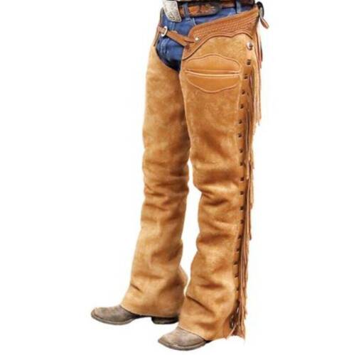 Western Cowboy Chap Fringes Suede Leather Pant Riding Chaps Rodeo Chap