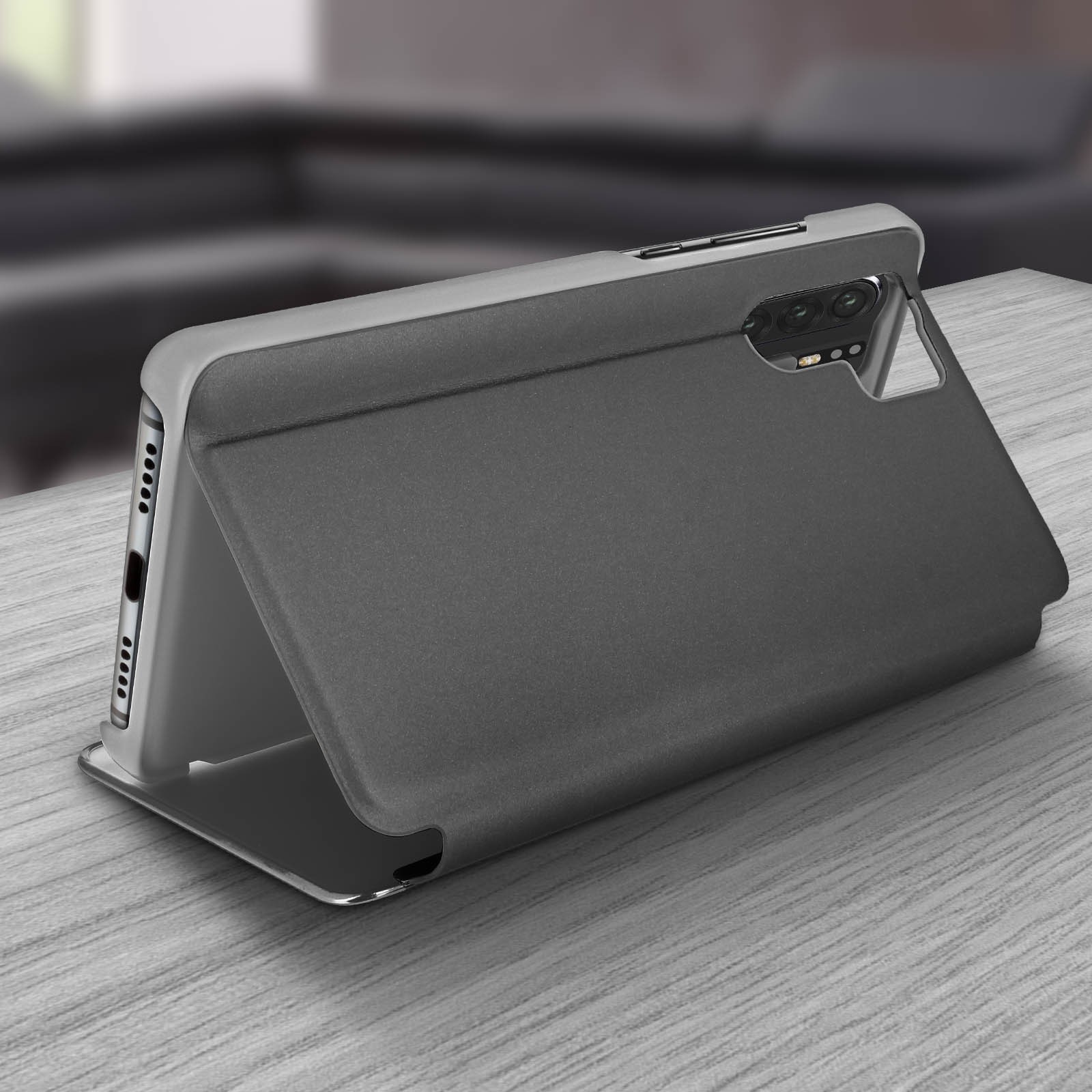 Étui miroir Huawei P30 Pro argenté avec support rabattable pour smartphone - 4