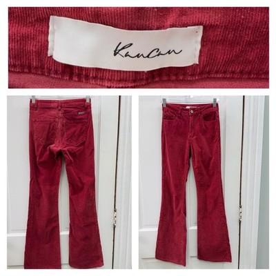 KanCan deep red wide flare leg high rise corduroy pants KC6299RD women's 1 24