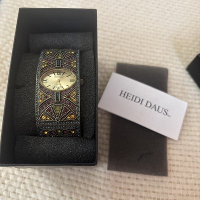 Stunning HEIDI DAUS Multi Crystal Hinged Cuff Bracelet Watch NIB Needs Battery