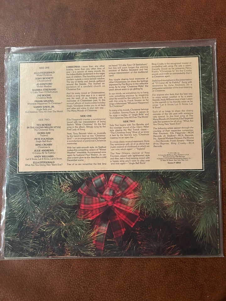 The Many Moods Of Christmas Streaisand/Sinatra/Day/Williams+ P-12013 Vinyl 12'' - Image 2 of 3