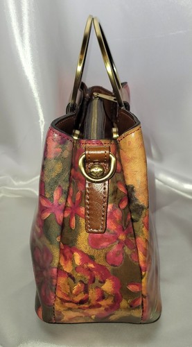 Patricia Nash Empoli Multicolor Floral Print 💯 Leather Handbag Brass Hardware - Picture 3 of 11