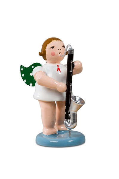 Engel Mit Bassklarinette Mit Krone HöHe Ca. 6Cm NEU Holzengel Holzfigur Musik-image