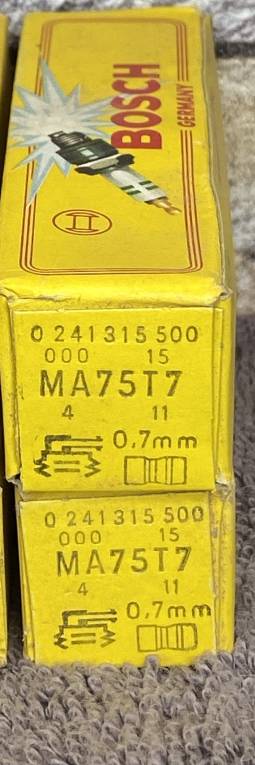 2 Bosch MA75T7 Spark Plugs New Old Stock Vintage New In Box