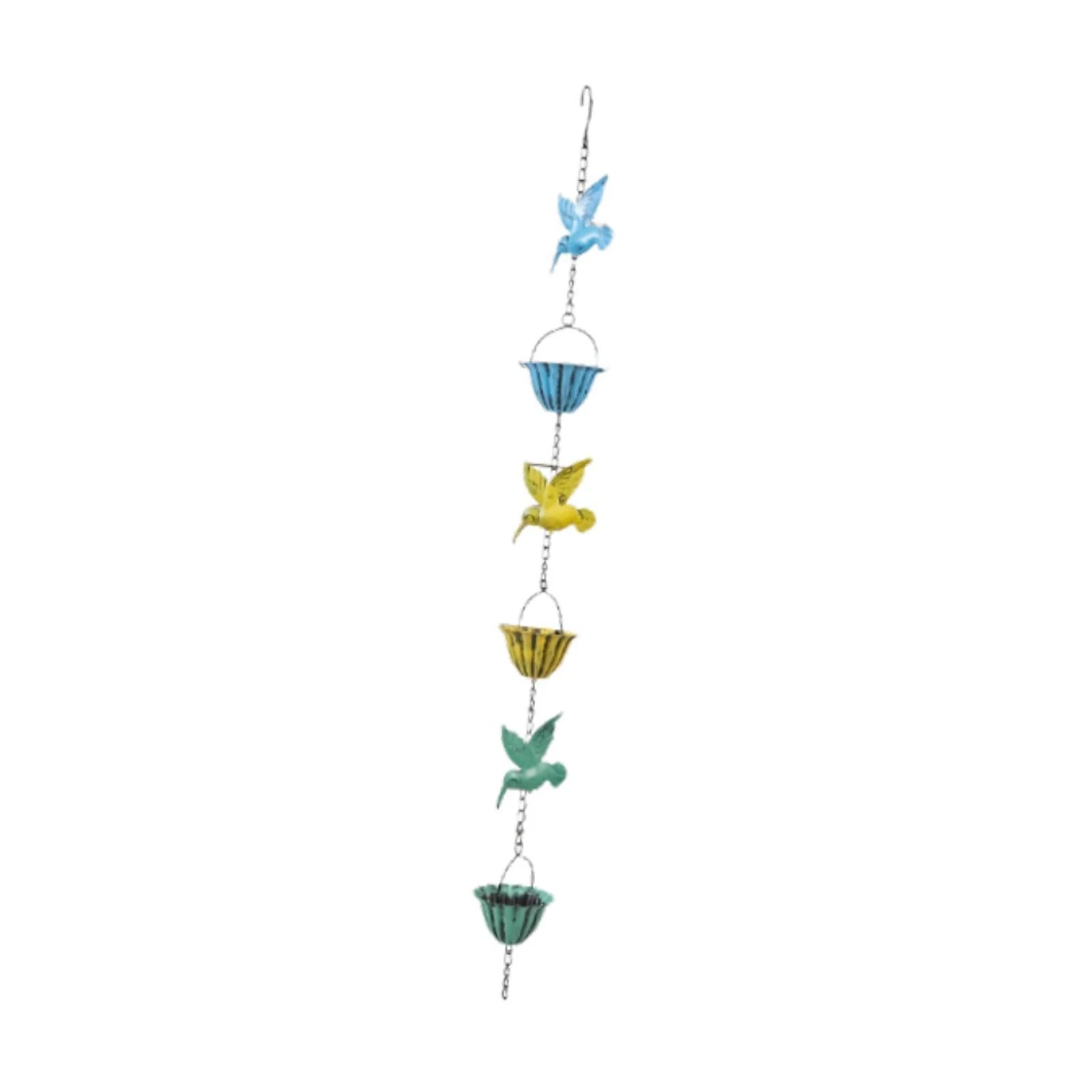 Outdoor Rain Chain Metal Hummingbird and Cup for Outside Courtyard Farmhouse