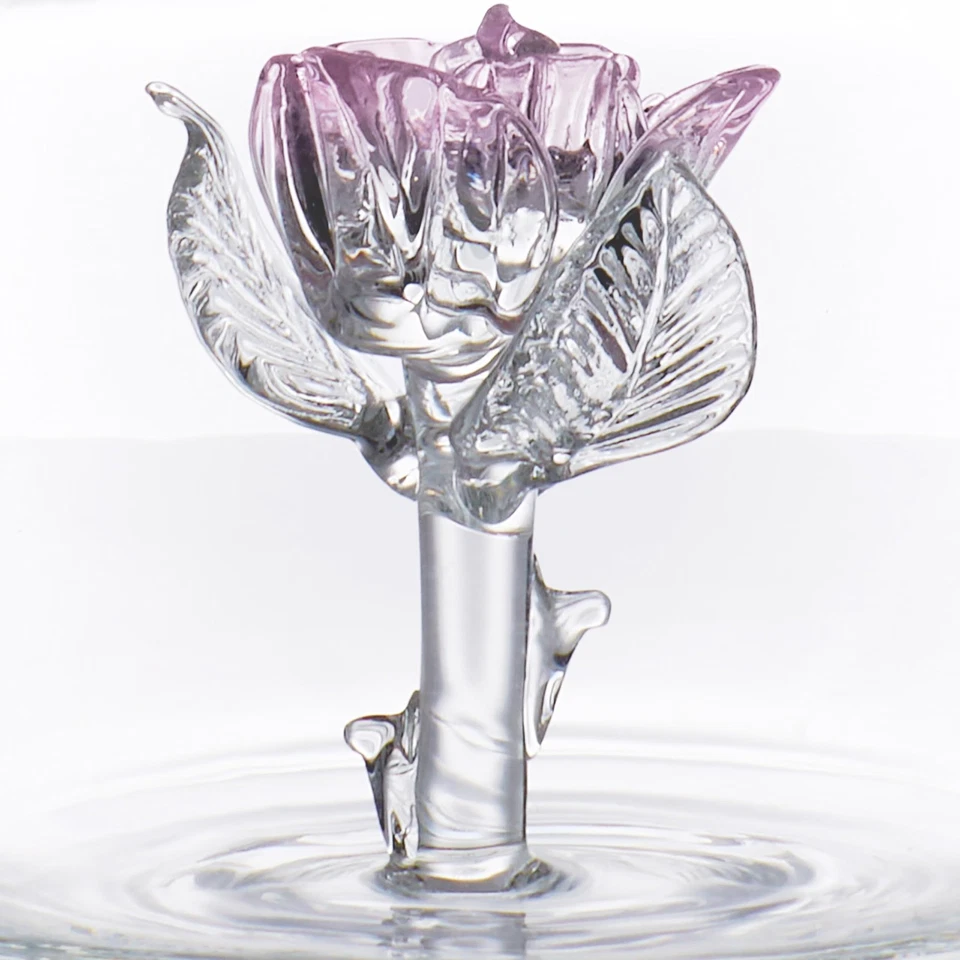 Tetera de vidrio soplado a mano Earthly Rose con rosebud rosa tridimensional (40º... Foto 4 de 4