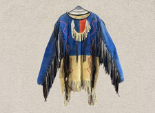 Men Native American Western Wear Suede Leather Shirt Beads Work War & Fringes