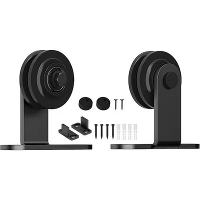 Black Antique Roller Kit for Sliding Barn Door Hardware System (T Shape Design)