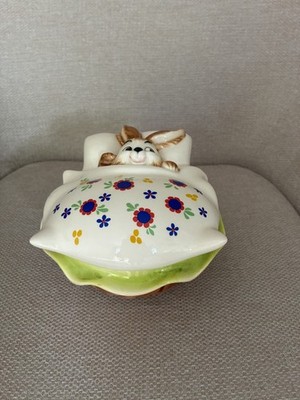 Bonboniere Deckeldose Bunny Rabbit Hase im Bett Vintage Ostern Goebel
