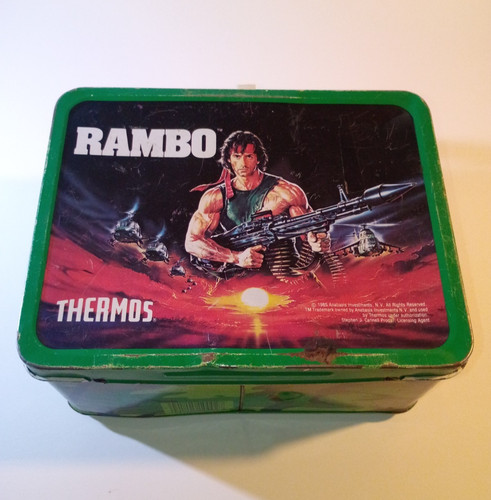 vintage Rambo metal lunchbox 1985 rough condition no thermos