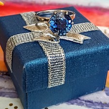 Sterling Silver 925 Bright Blue Lab Sapphire Solitaire Ring Size 6
