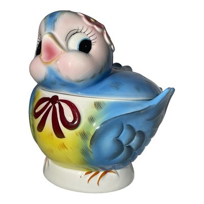 Lefton Bluebird Cookie Jar 1950s Kitchie Handpainted ESD Japan Rare Bright 7169