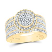925 Silber Vergoldet Echter Diamant Klaster 3D Blume Halo Cocktail Ring 1/2 Ct