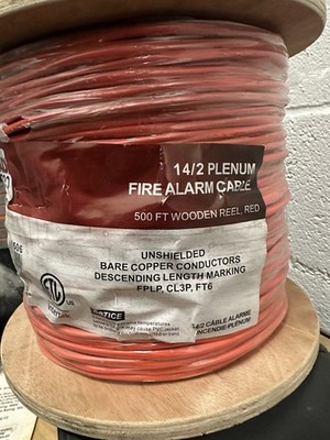 14 AWG 2-Conductor Solid Copper Fire Alarm Cable 500 ft Red PVC Plenum