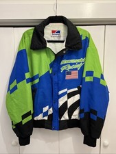 VTG 90s Kawasaki Racing Jacket Made In USA Swingster Sz L Blue/Green RARE Moto