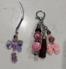 Homemade Multicolored Set Of 2 Keychain Bubblegum Bow Tie Phone Charm Bear