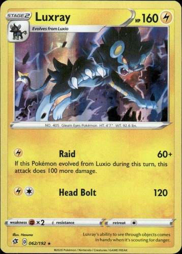 Luxray Rebel Clash 062/192 Holo Rare Holo Pokémon — English NM