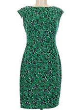 Lauren Ralph Lauren Green Floral Sheath Dress Boat Neck Cap Sleeve Zip Size 8