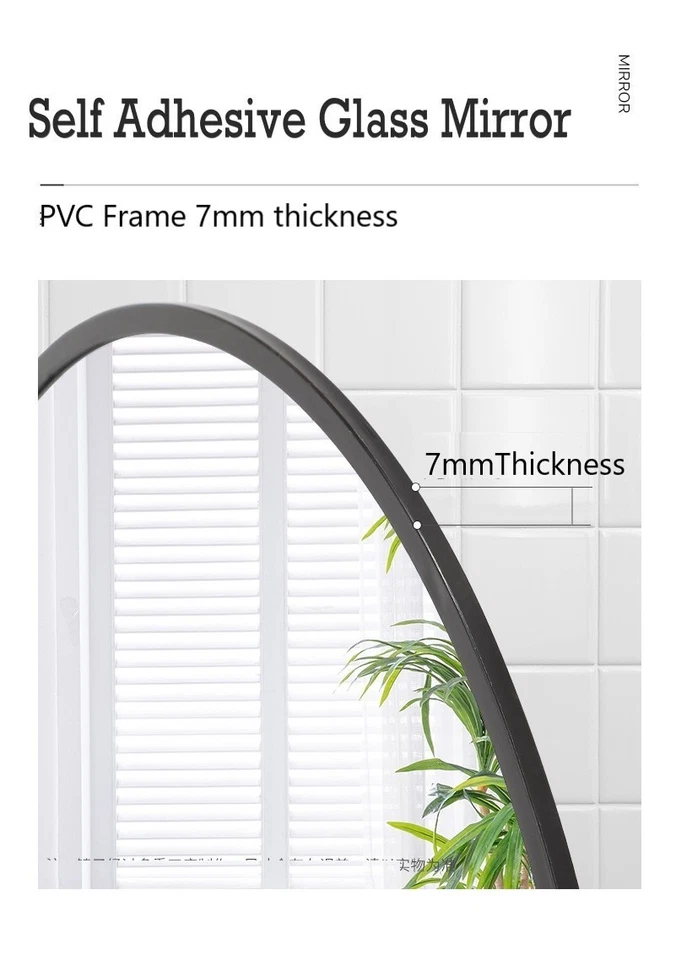 40cm Wall Mirror Self Adhesive Black High Clear Glass Mirrors Hallway Home Deco - Image 3 of 4