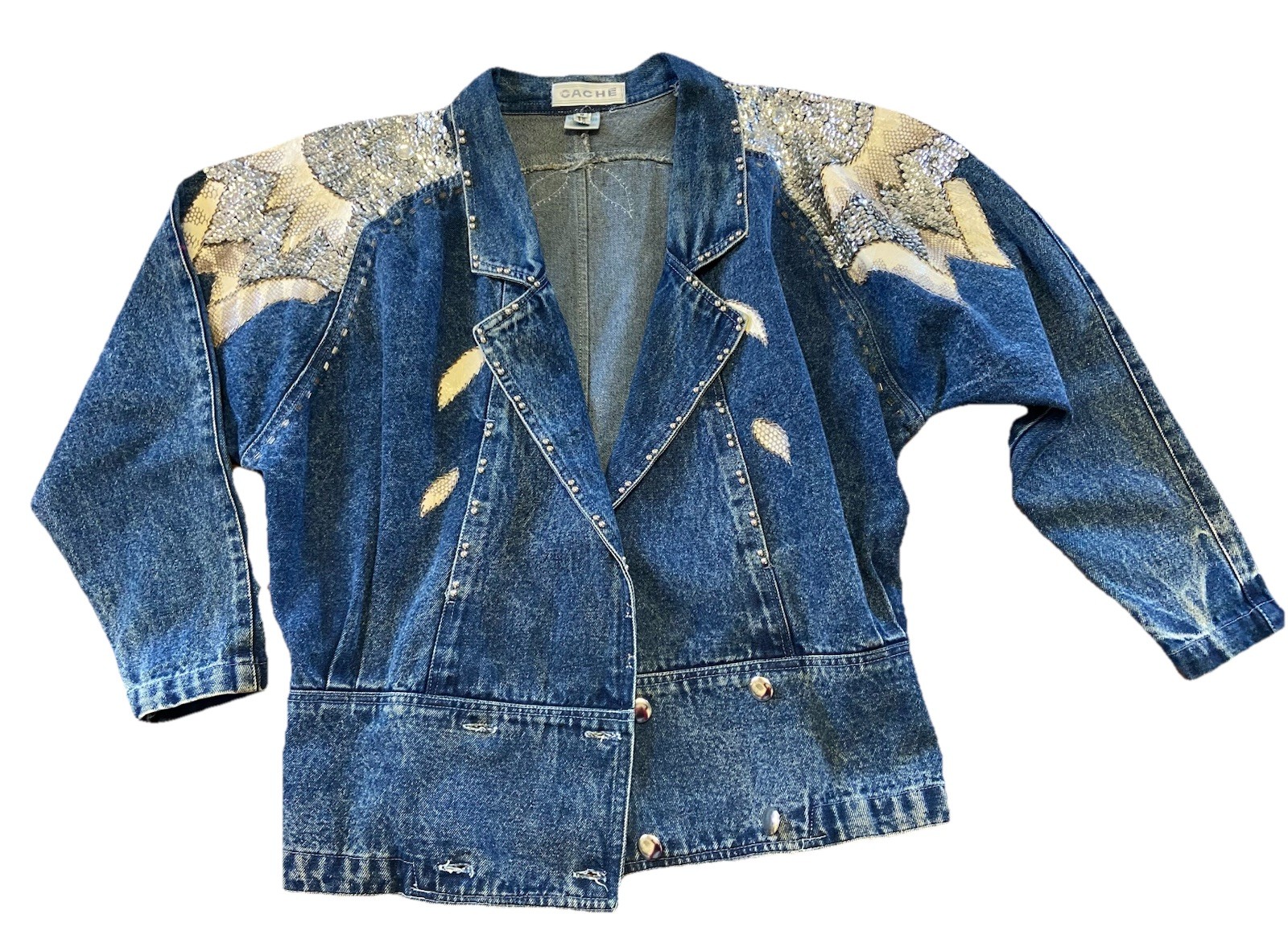 Vintage CACHE Python / Sequin Embellished Denim J… - image 1