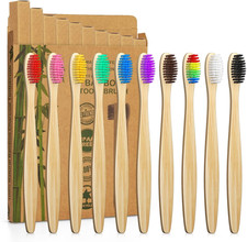 10 Pack Bamboo Toothbrushes  Biodegradable  Compostable Eco-Friendly Natural B