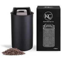 Bidone caffè ermetico conservazione chicchi coperchio sottovuoto 1700 ml nero opaco REF R610
