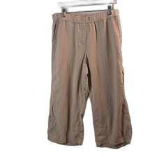 J Jill Pure Jill Womens Tan Linen Blend Pull On Wide Leg Capri Pants Sz M Boho