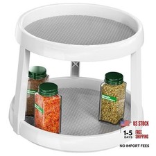 2-Tier Lazy Susan Spice Organizer - 10-Inch - White/Gray