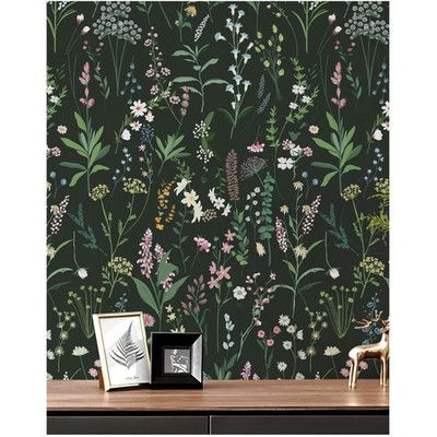 Floral Vinyl Wallpaper 17.3''x118'' - Dark Green