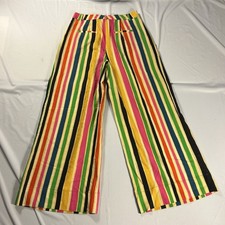 Farm Rio Pants Womens Medium 31x27 Flare Wide Leg Rainbow Stripe Linen High Rise