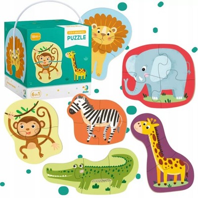 Dodo 6 in 1 Tierpuzzle für Kleinkinder 18m+ - 18 Teile, 2-3-4 Elemente Sets