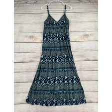 Lucky Brand Geometric Print Maxi Dress Womens Small Blue Sun Dress Vacation